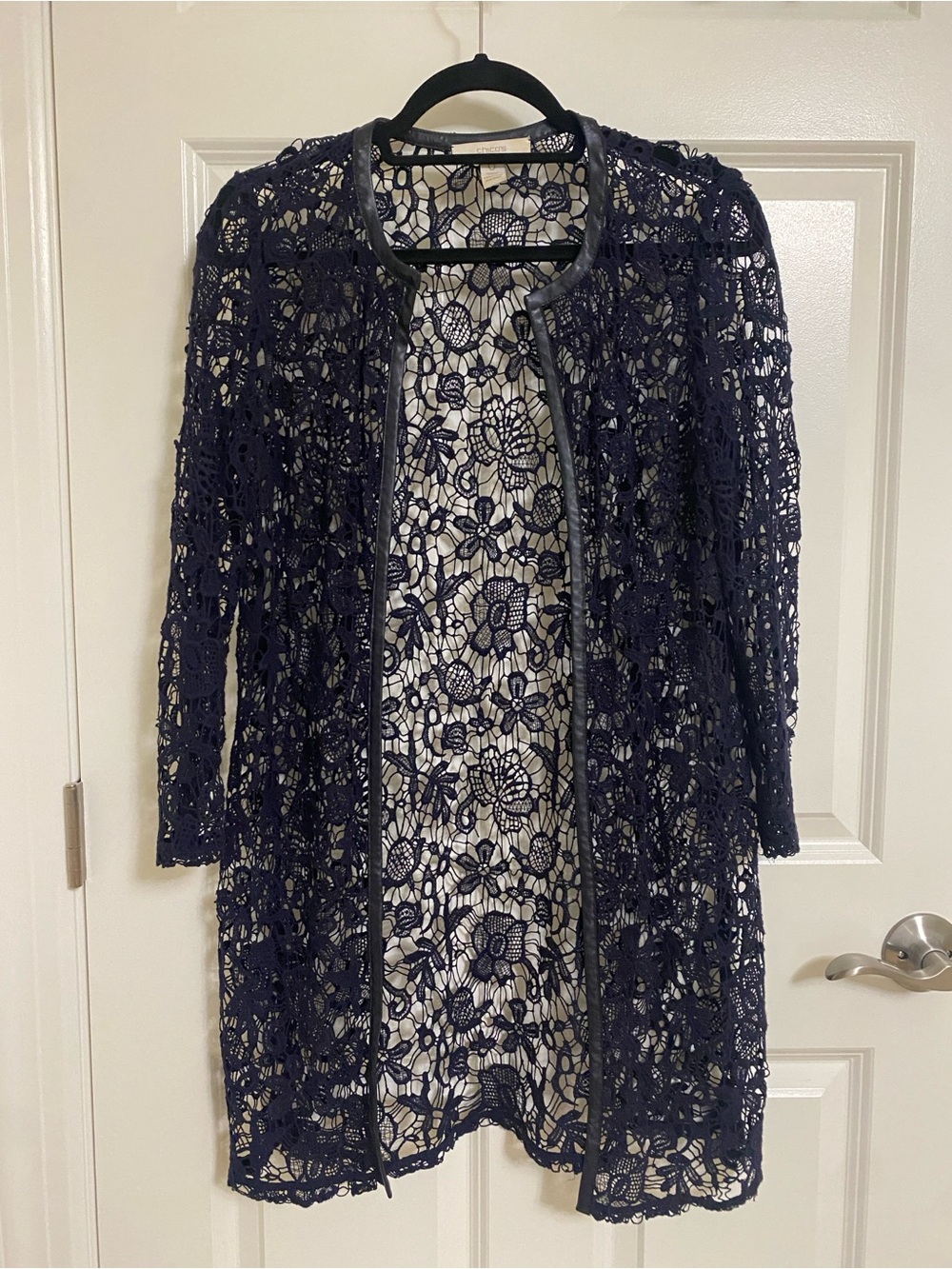 Chico's Navy Floral Lace Open-Front Cardigan - Chicos size 0